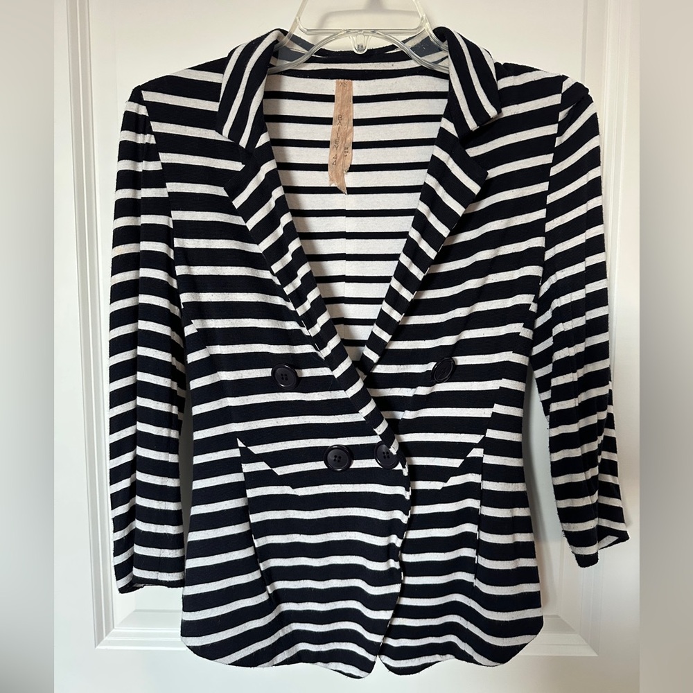 SOLD Bailey 44 Black and White Striped Knit  Soft Blazer